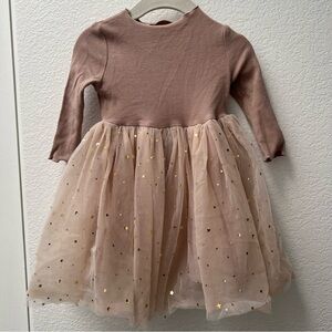 Pink Long Sleeve Dress with Starry Tulle Skirt